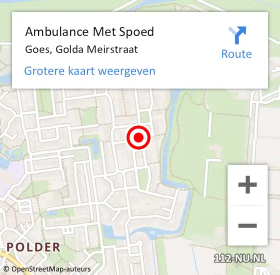 Locatie op kaart van de 112 melding: Ambulance Met Spoed Naar Goes, Golda Meirstraat op 2 april 2018 19:23