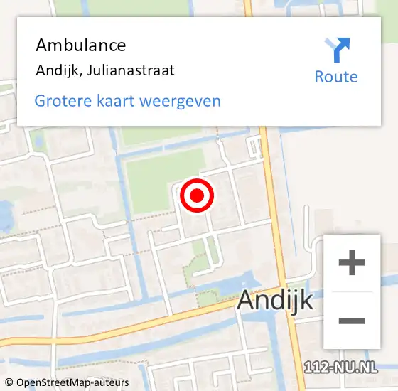 Locatie op kaart van de 112 melding: Ambulance Andijk, Julianastraat op 2 april 2018 19:34