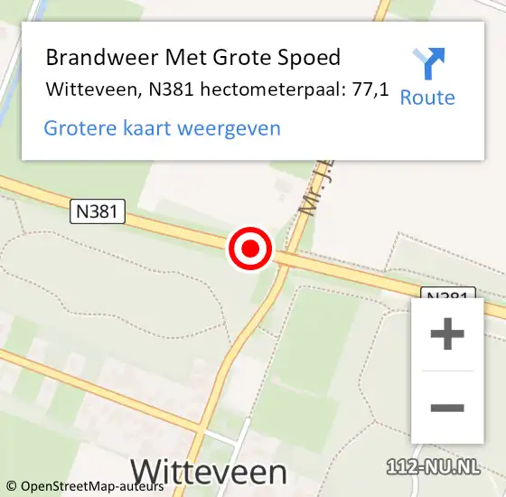 Locatie op kaart van de 112 melding: Brandweer Met Grote Spoed Naar Witteveen, N381 hectometerpaal: 77,1 op 2 april 2018 22:23