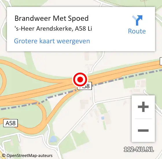 Locatie op kaart van de 112 melding: Brandweer Met Spoed Naar 's-Heer Arendskerke, A58 R op 3 april 2018 02:08