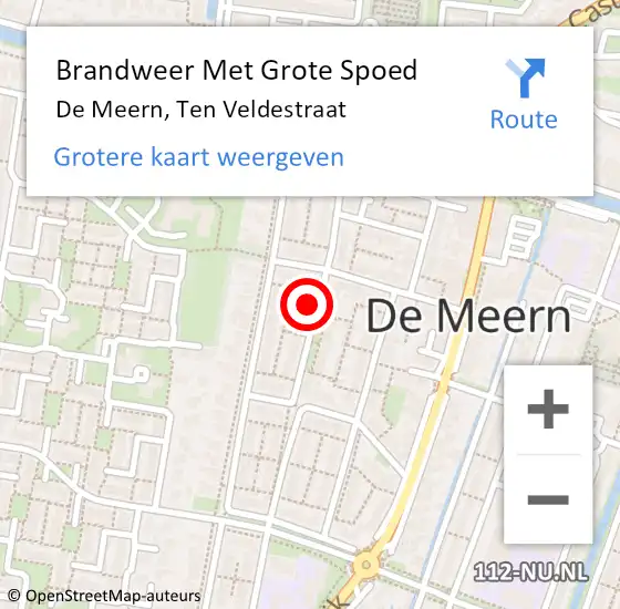 Locatie op kaart van de 112 melding: Brandweer Met Grote Spoed Naar De Meern, Ten Veldestraat op 3 april 2018 03:42