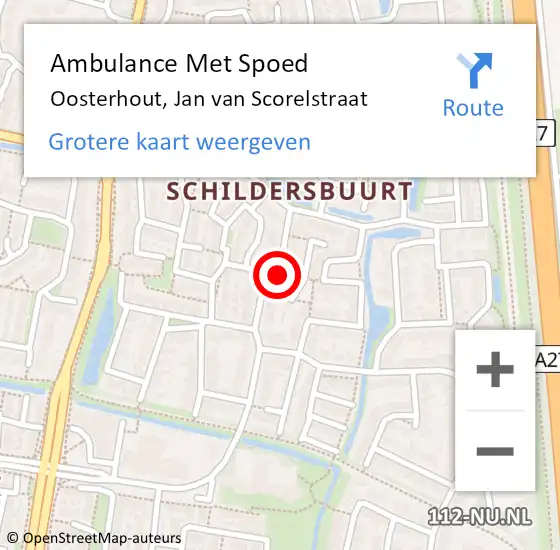 Locatie op kaart van de 112 melding: Ambulance Met Spoed Naar Oosterhout, Jan van Scorelstraat op 3 april 2018 05:02