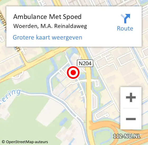 Locatie op kaart van de 112 melding: Ambulance Met Spoed Naar Woerden, M.A. Reinaldaweg op 3 april 2018 06:12