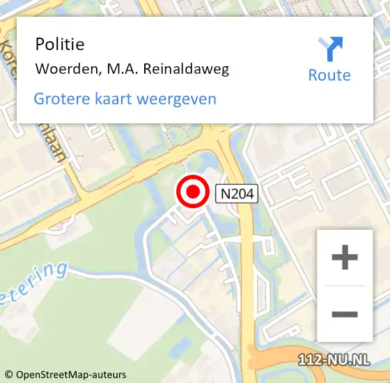 Locatie op kaart van de 112 melding: Politie Woerden, M.A. Reinaldaweg op 3 april 2018 06:24