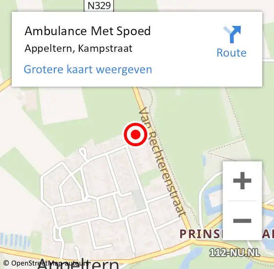 Locatie op kaart van de 112 melding: Ambulance Met Spoed Naar Appeltern, Kampstraat op 3 april 2018 06:54