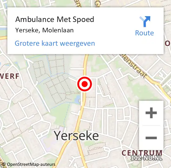 Locatie op kaart van de 112 melding: Ambulance Met Spoed Naar Yerseke, Molenlaan op 3 april 2018 08:13