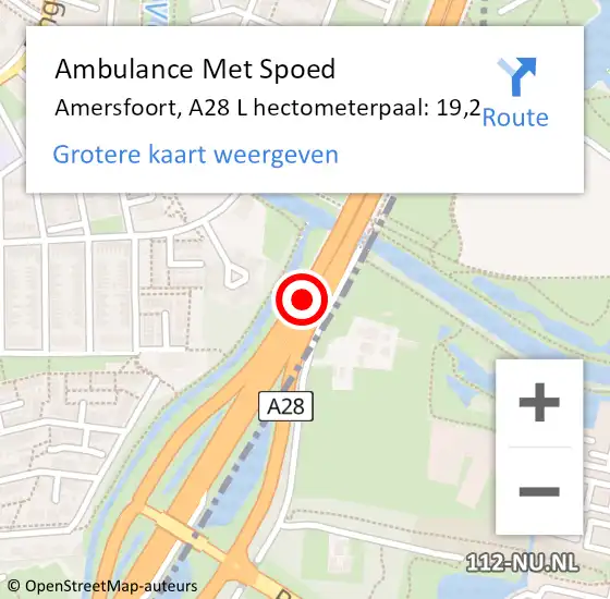 Locatie op kaart van de 112 melding: Ambulance Met Spoed Naar Amersfoort, A28 L hectometerpaal: 19,2 op 3 april 2018 08:14