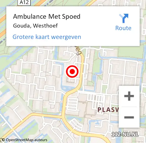 Locatie op kaart van de 112 melding: Ambulance Met Spoed Naar Gouda, Westhoef op 3 april 2018 08:25