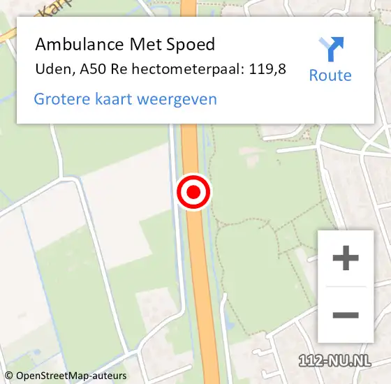 Locatie op kaart van de 112 melding: Ambulance Met Spoed Naar Uden, A50 hectometerpaal: 120,3 op 3 april 2018 08:31