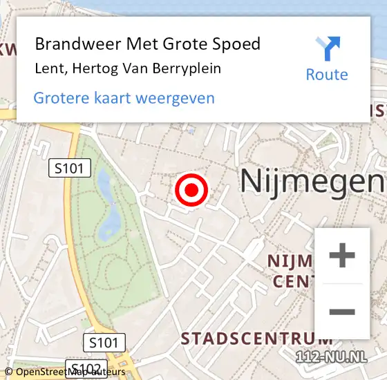 Locatie op kaart van de 112 melding: Brandweer Met Grote Spoed Naar Lent, Hertog Van Berryplein op 3 april 2018 10:33