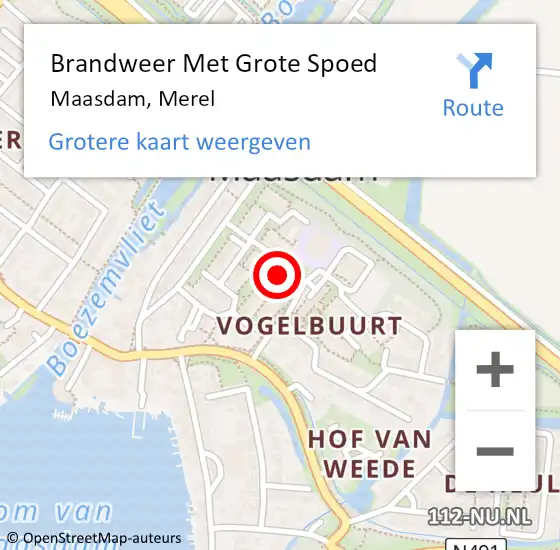 Locatie op kaart van de 112 melding: Brandweer Met Grote Spoed Naar Maasdam, Merel op 3 april 2018 11:12