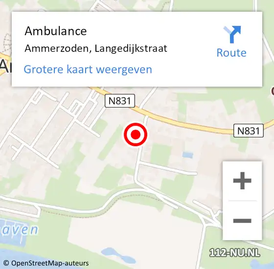 Locatie op kaart van de 112 melding: Ambulance Ammerzoden, Langedijkstraat op 3 april 2018 11:51