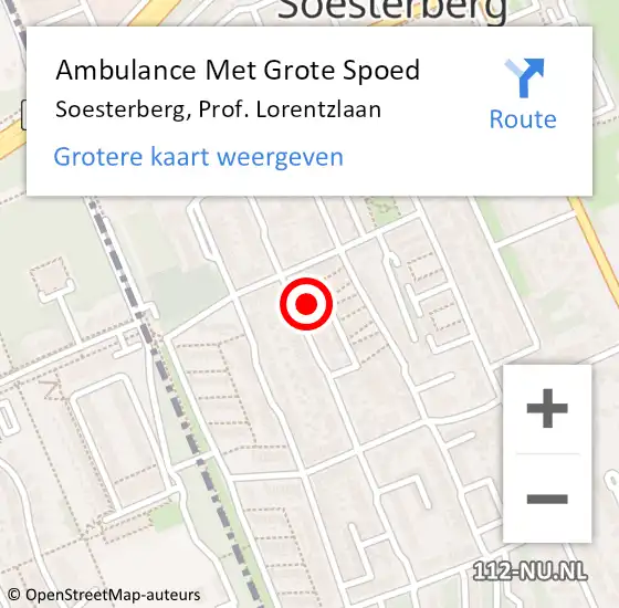 Locatie op kaart van de 112 melding: Ambulance Met Grote Spoed Naar Soesterberg, Prof. Lorentzlaan op 3 april 2018 12:10