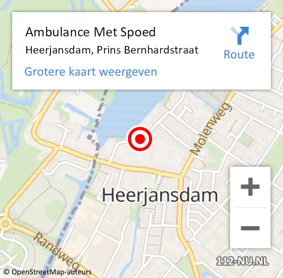 Locatie op kaart van de 112 melding: Ambulance Met Spoed Naar Heerjansdam, Prins Bernhardstraat op 3 april 2018 12:38