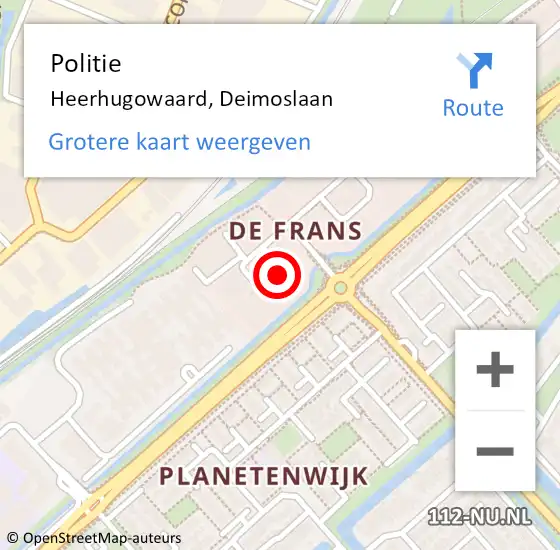 Locatie op kaart van de 112 melding: Politie Heerhugowaard, Deimoslaan op 3 april 2018 14:05