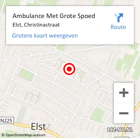 Locatie op kaart van de 112 melding: Ambulance Met Grote Spoed Naar Elst, Christinastraat op 3 april 2018 14:27