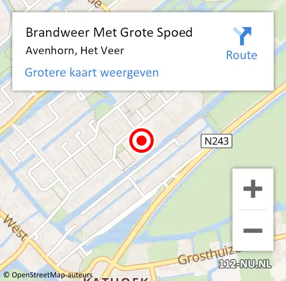 Locatie op kaart van de 112 melding: Brandweer Met Grote Spoed Naar Avenhorn, Het Veer op 3 april 2018 15:10