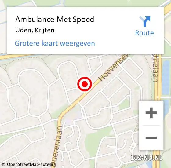 Locatie op kaart van de 112 melding: Ambulance Met Spoed Naar Uden, Krijten op 3 april 2018 15:21