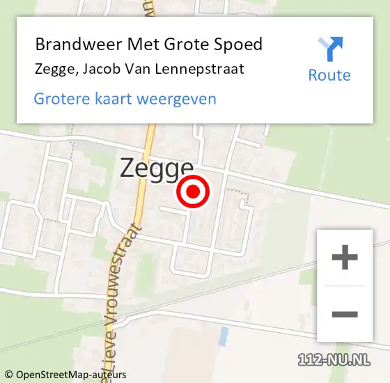 Locatie op kaart van de 112 melding: Brandweer Met Grote Spoed Naar Zegge, Jacob Van Lennepstraat op 21 februari 2014 03:38