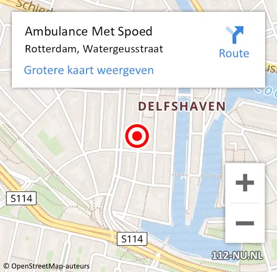 Locatie op kaart van de 112 melding: Ambulance Met Spoed Naar Rotterdam, Watergeusstraat op 3 april 2018 15:42