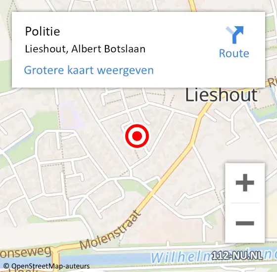 Locatie op kaart van de 112 melding: Politie Lieshout, Albert Botslaan op 3 april 2018 15:46