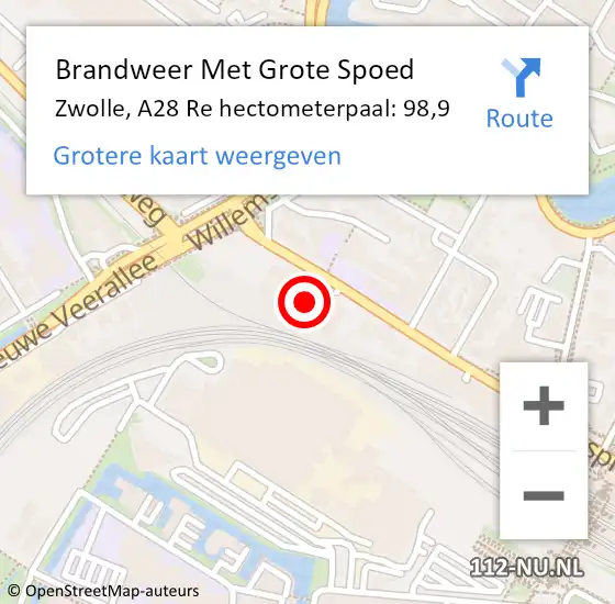 Locatie op kaart van de 112 melding: Brandweer Met Grote Spoed Naar Zwolle, A28 Re hectometerpaal: 98,9 op 3 april 2018 16:36