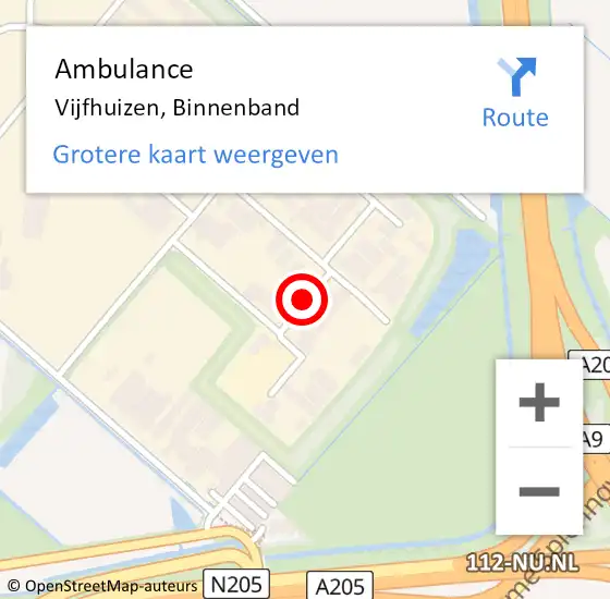 Locatie op kaart van de 112 melding: Ambulance Vijfhuizen, Binnenband op 3 april 2018 16:47