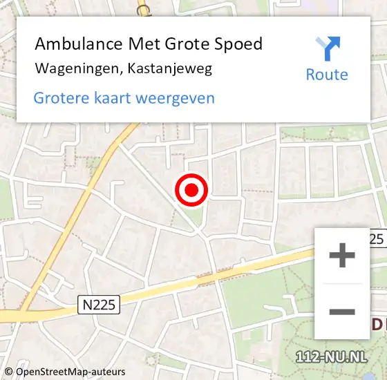 Locatie op kaart van de 112 melding: Ambulance Met Grote Spoed Naar Wageningen, Kastanjeweg op 3 april 2018 17:18