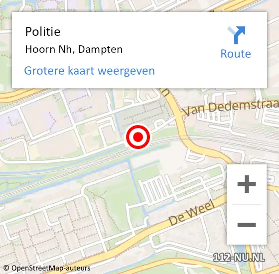 Locatie op kaart van de 112 melding: Politie Hoorn Nh, Dampten op 3 april 2018 18:08