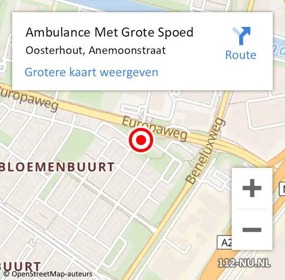 Locatie op kaart van de 112 melding: Ambulance Met Grote Spoed Naar Oosterhout, Anemoonstraat op 3 april 2018 20:27