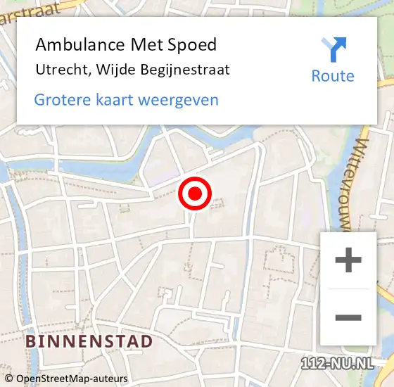 Locatie op kaart van de 112 melding: Ambulance Met Spoed Naar Utrecht, Wijde Begijnestraat op 3 april 2018 21:06