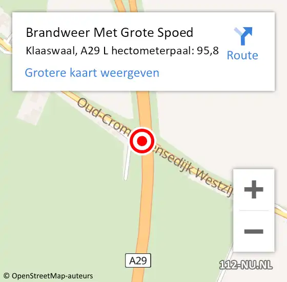 Locatie op kaart van de 112 melding: Brandweer Met Grote Spoed Naar Klaaswaal, A29 L hectometerpaal: 95,8 op 3 april 2018 21:11