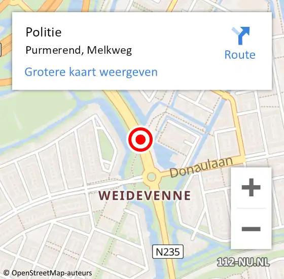 Locatie op kaart van de 112 melding: Politie Purmerend, Melkweg op 3 april 2018 22:02