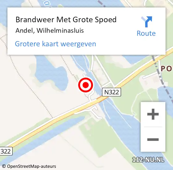 Locatie op kaart van de 112 melding: Brandweer Met Grote Spoed Naar Andel, Wilhelminasluis op 3 april 2018 22:18