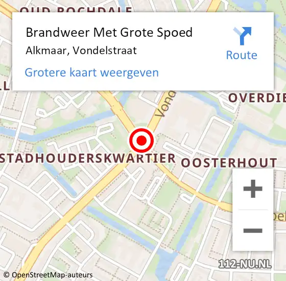 Locatie op kaart van de 112 melding: Brandweer Met Grote Spoed Naar Alkmaar, Vondelstraat op 3 april 2018 22:43