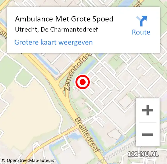 Locatie op kaart van de 112 melding: Ambulance Met Grote Spoed Naar Utrecht, De Charmantedreef op 4 april 2018 00:07