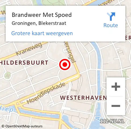 Locatie op kaart van de 112 melding: Brandweer Met Spoed Naar Groningen, Blekerstraat op 4 april 2018 01:08