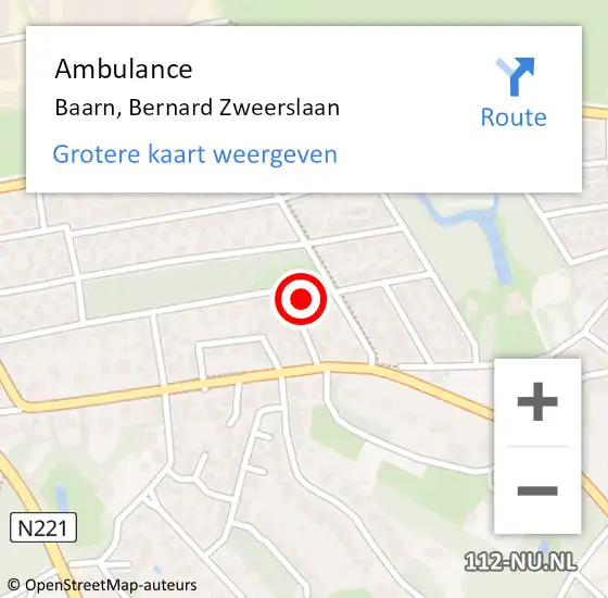 Locatie op kaart van de 112 melding: Ambulance Baarn, Bernard Zweerslaan op 4 april 2018 05:01