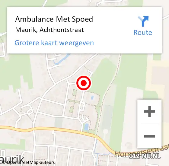 Locatie op kaart van de 112 melding: Ambulance Met Spoed Naar Maurik, Achthontstraat op 4 april 2018 07:19