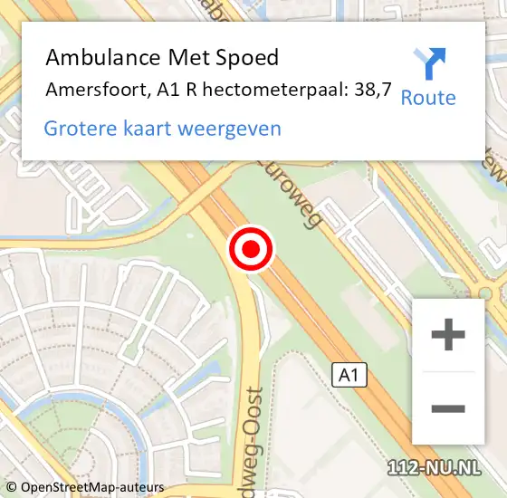 Locatie op kaart van de 112 melding: Ambulance Met Spoed Naar Amersfoort, A1 L hectometerpaal: 38,7 op 4 april 2018 07:22