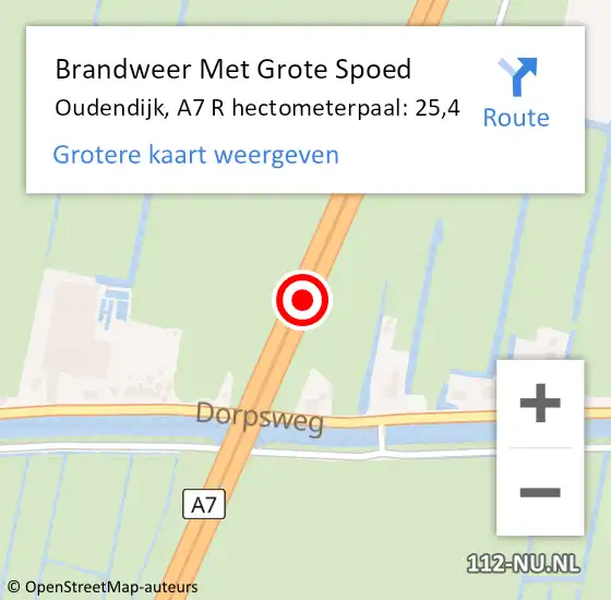 Locatie op kaart van de 112 melding: Brandweer Met Grote Spoed Naar Oudendijk, A7 L hectometerpaal: 25,0 op 21 februari 2014 07:36