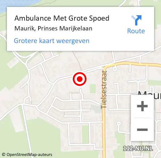 Locatie op kaart van de 112 melding: Ambulance Met Grote Spoed Naar Maurik, Prinses Marijkelaan op 4 april 2018 10:39