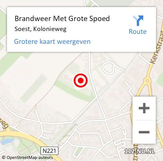 Locatie op kaart van de 112 melding: Brandweer Met Grote Spoed Naar Soest, Kolonieweg op 4 april 2018 11:58