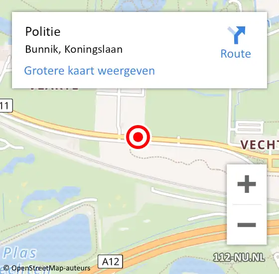 Locatie op kaart van de 112 melding: Politie Bunnik, Koningslaan op 4 april 2018 13:03