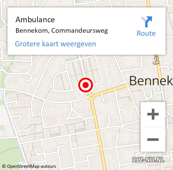 Locatie op kaart van de 112 melding: Ambulance Bennekom, Commandeursweg op 4 april 2018 13:18
