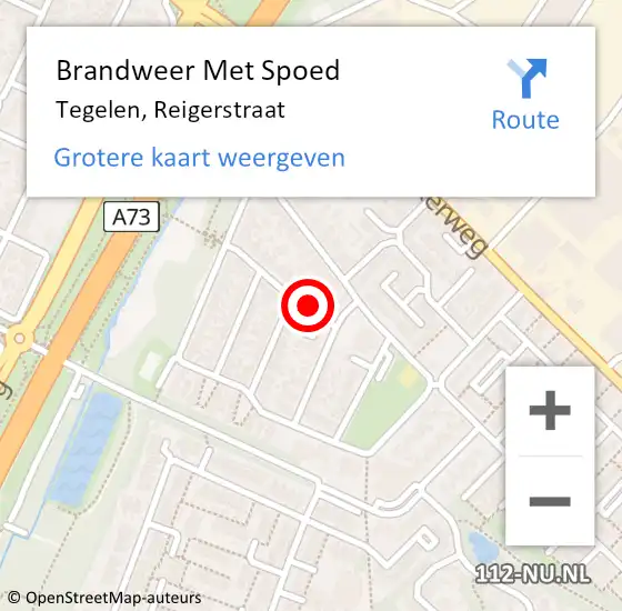 Locatie op kaart van de 112 melding: Brandweer Met Spoed Naar Tegelen, Reigerstraat op 4 april 2018 13:44