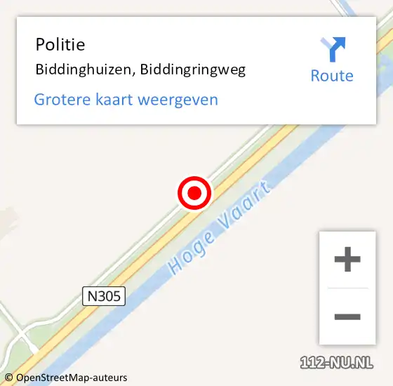 Locatie op kaart van de 112 melding: Politie Biddinghuizen, Biddingringweg op 21 februari 2014 08:19