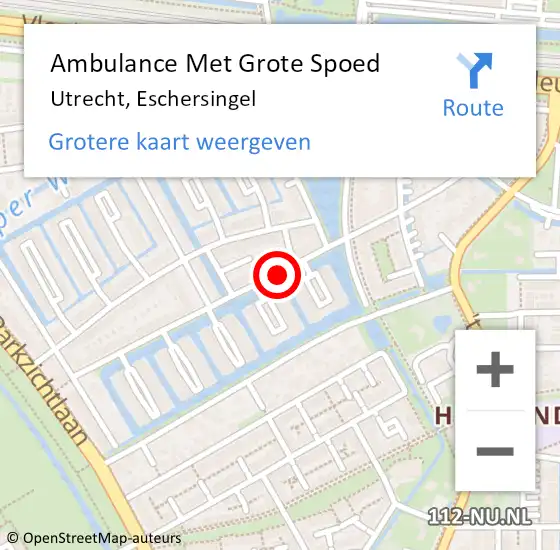 Locatie op kaart van de 112 melding: Ambulance Met Grote Spoed Naar Utrecht, Eschersingel op 4 april 2018 15:02