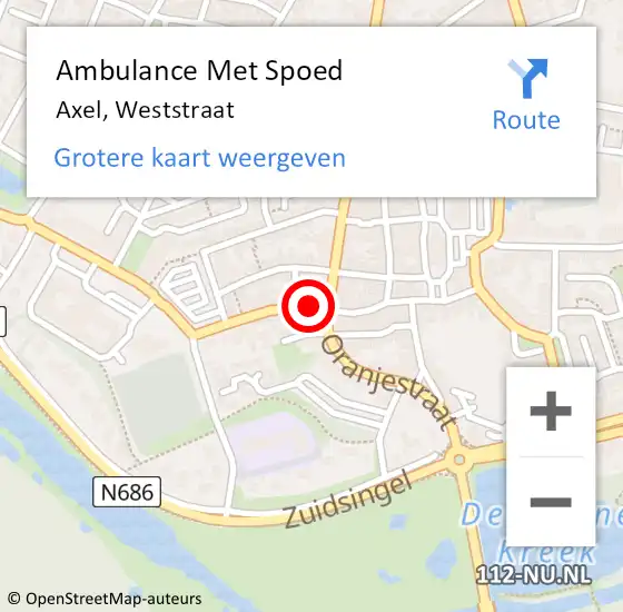 Locatie op kaart van de 112 melding: Ambulance Met Spoed Naar Axel, Weststraat op 4 april 2018 15:22