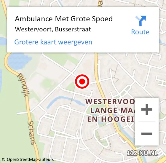 Locatie op kaart van de 112 melding: Ambulance Met Grote Spoed Naar Westervoort, Busserstraat op 4 april 2018 15:48